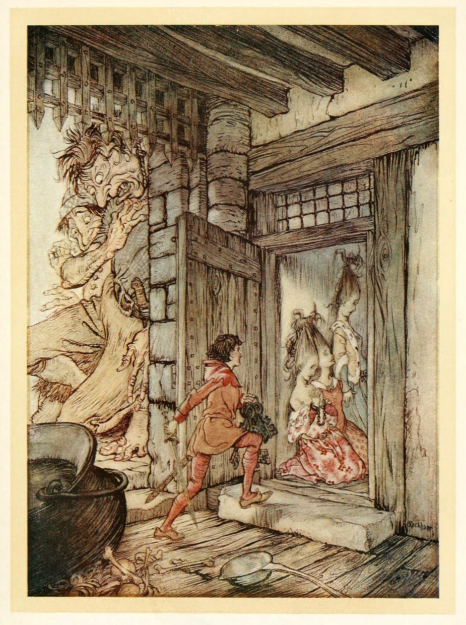 Jack tog med nycklarna till slottet och låste upp alla dörrar, från engelska Fairy Tales, puben. 1922. av Arthur Rackham