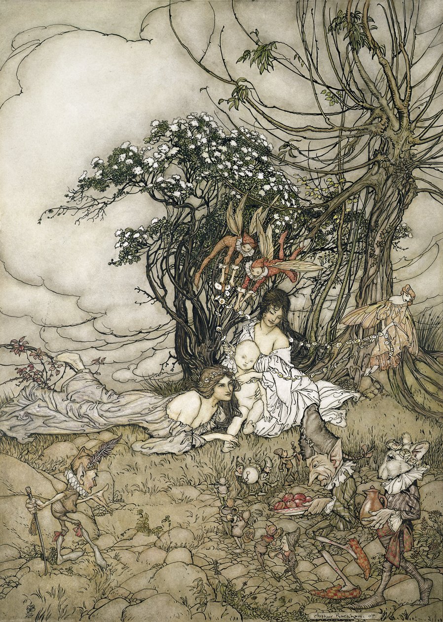 The Changeling, 1905 (wc & penna och bläck på papper) av Arthur Rackham