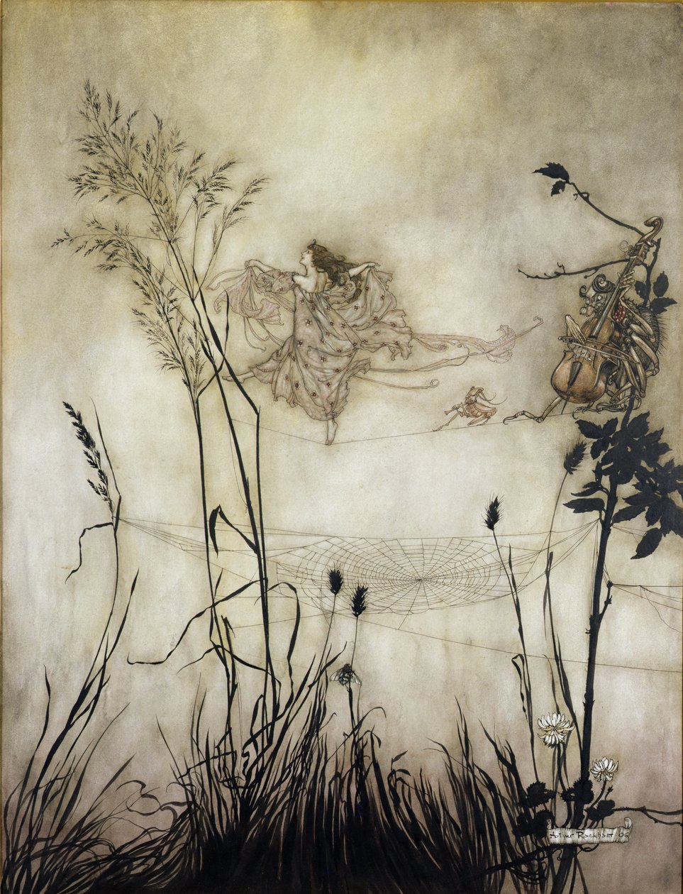 The Fairies are Exquisite Dancers, illustration i Peter Pan i Kensington Gardens av J.M Barrie (1860-1937) 1906 (penna och bläck med wc på papper) av Arthur Rackham