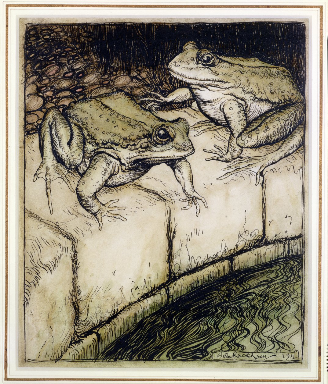 The Frogs and the Well, illustration från Aesops Fables, publicerad 1912 (penna & bläck och wc på papper) av Arthur Rackham