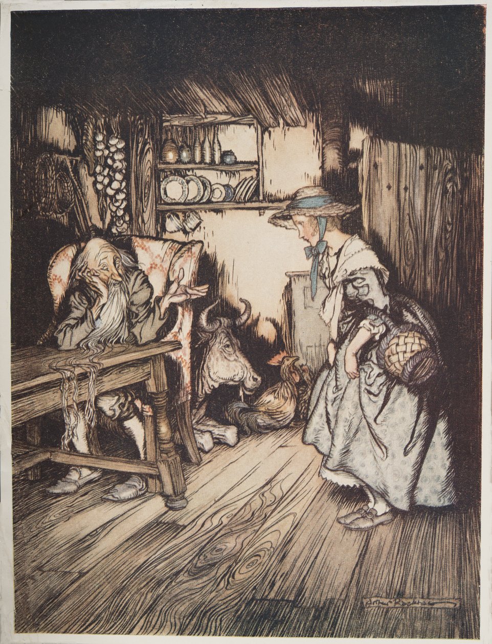 Kojan i skogen, från Lillebror & Lillasyster och andra berättelser av bröderna Grimm, pub.1917 av Arthur Rackham