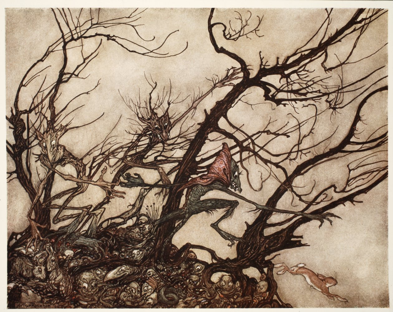 Indianerna ansåg dem vara andarnas boning., från Rip Van Winkle av Washington Irving, pub. 1910 av Arthur Rackham