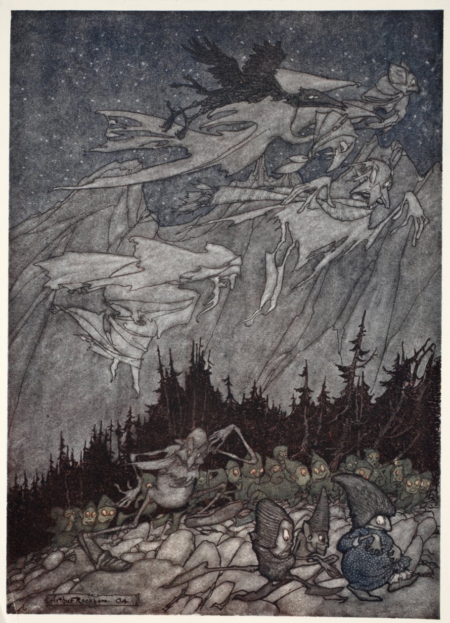 Kaatskill-bergen hade alltid hemsökts av konstiga varelser., från Rip Van Winkle av Washington Irving, pub. 1910 av Arthur Rackham