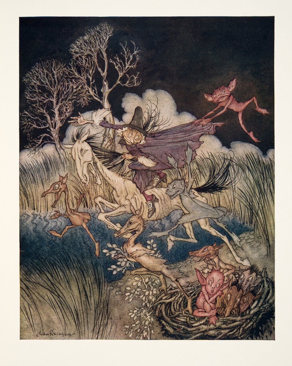 The Nightmare, med hela hennes niofaldiga?, från The Legend of Sleepy Hollow av Washington Irving (1783 - 1859), pub. 1928 av Arthur Rackham