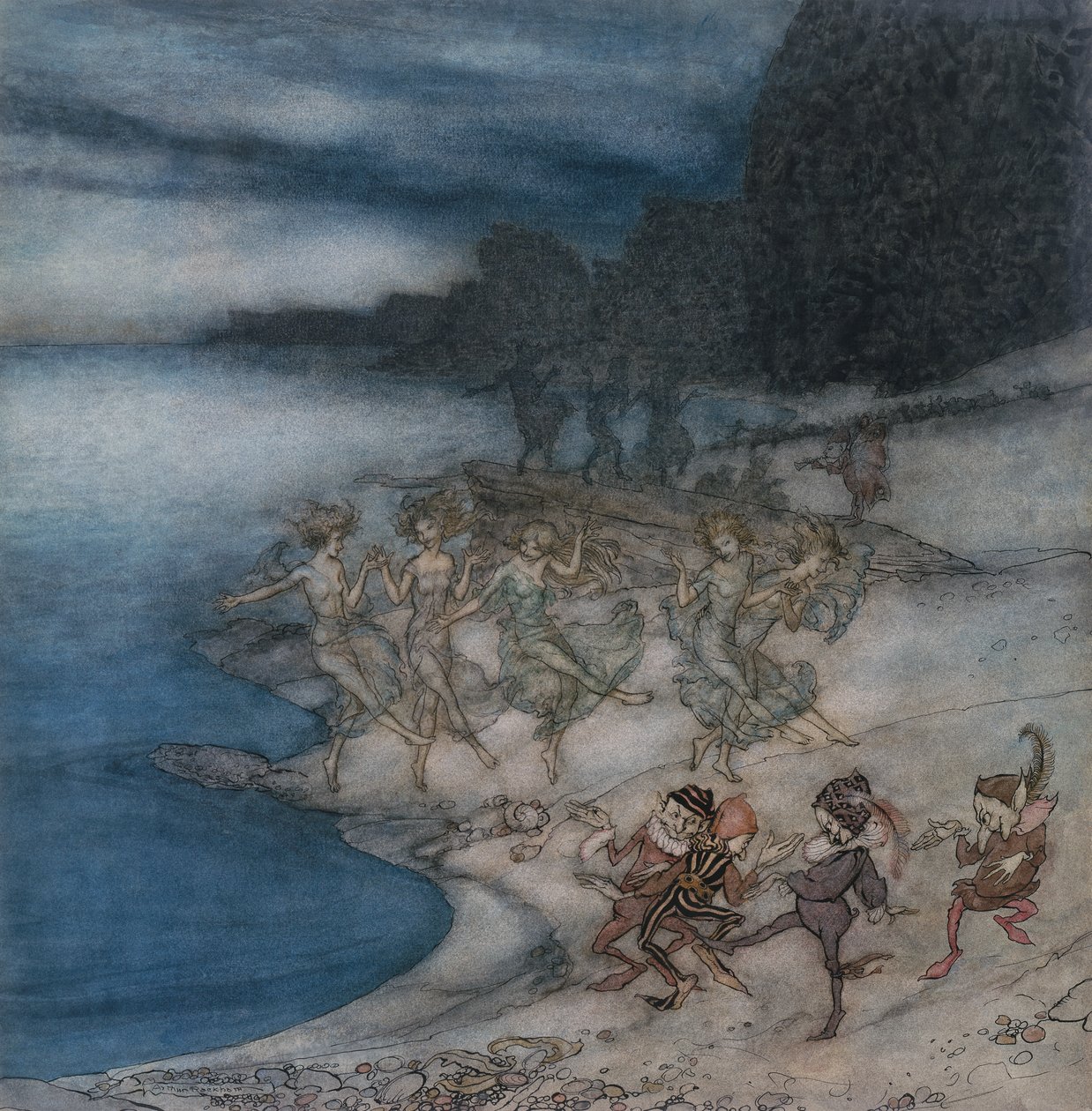 The Pert Fairies and The Dapper Elves (akvarell och penna och svart bläck) av Arthur Rackham