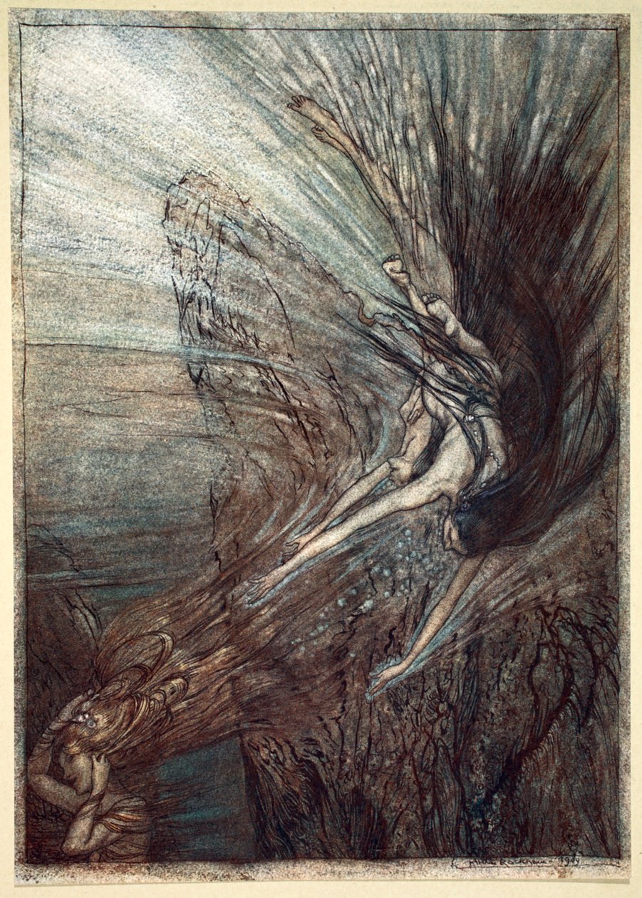 "Rhen-jungfruernas upptåg", 1910. av Arthur Rackham