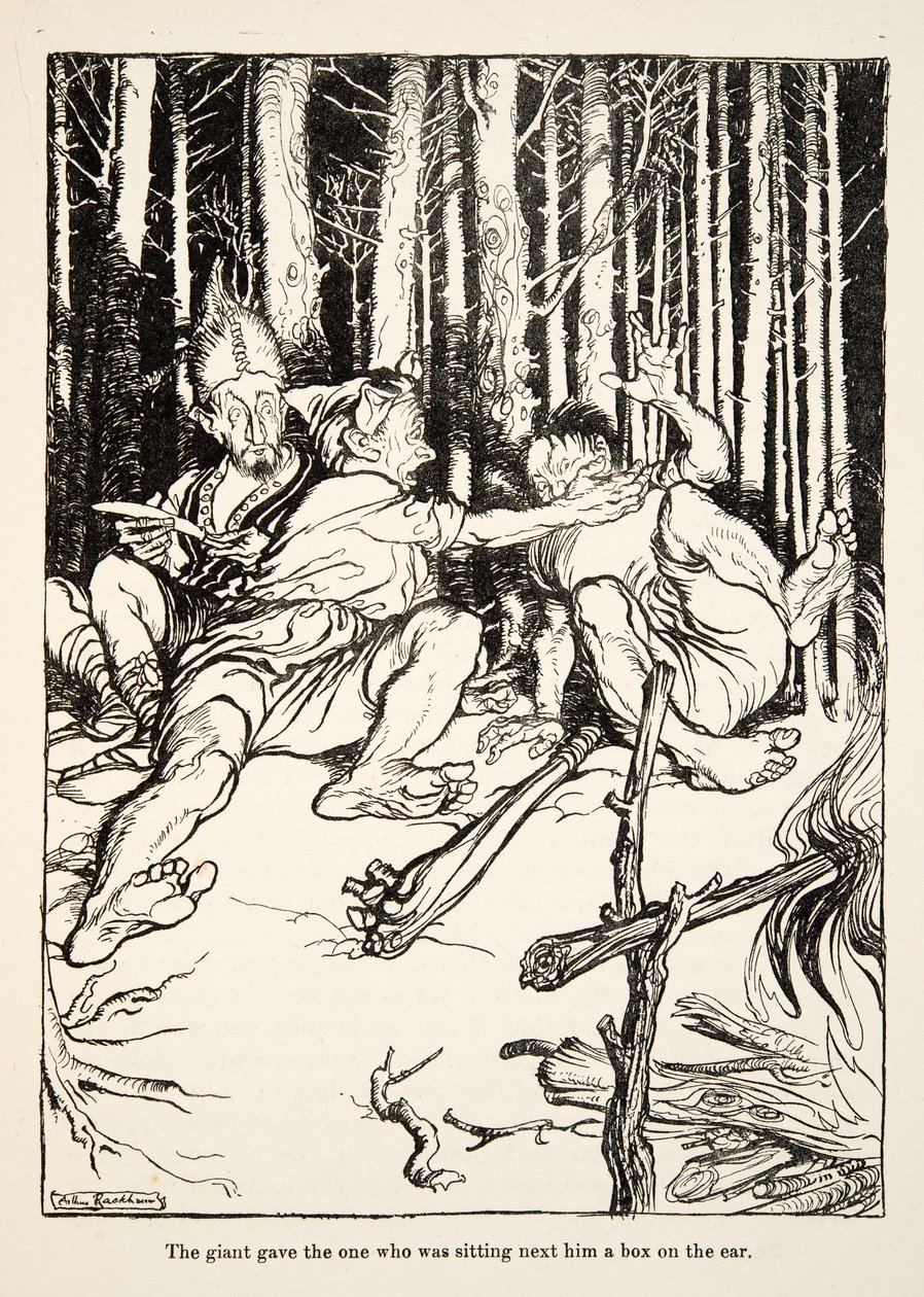 Jätten gav den som satt bredvid honom en låda på örat, från Little Brother & Little Sister and Other Tales av bröderna Grimm, pub.1917 (litho) av Arthur Rackham