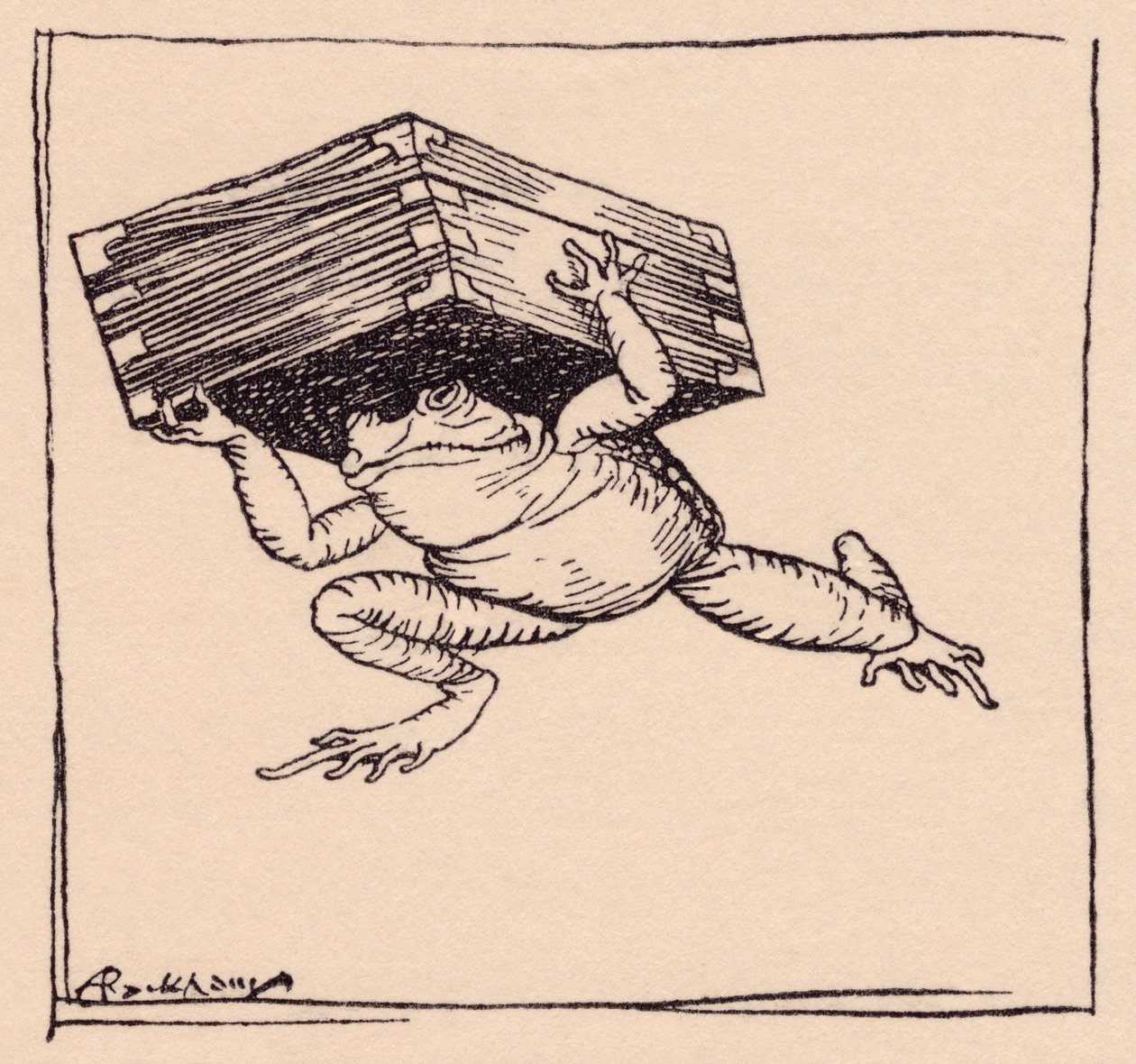 Den lille gick och tog med sig lådan. Illustration av Arthur Rackham från Grimm