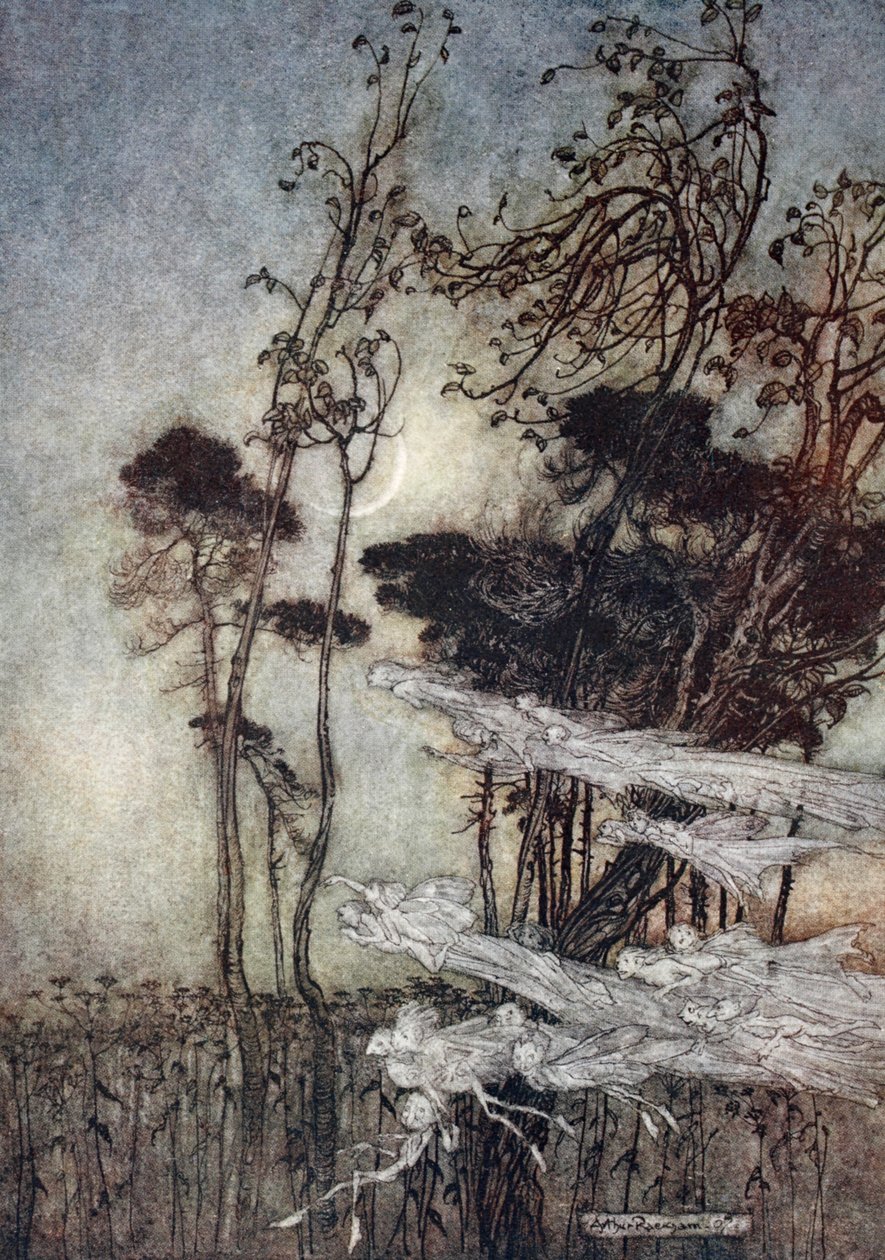 ..Månen, som en silverbåge Nyböjd i himlen, illustration från 