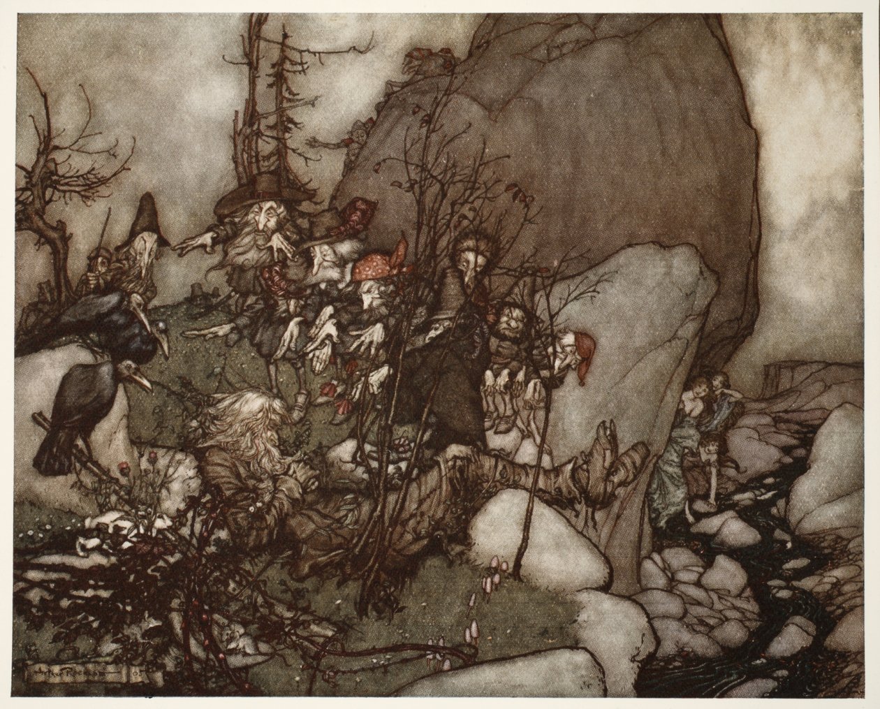 The sleep of Rip Van Winkle., från Rip Van Winkle av Washington Irving, pub. 1910 av Arthur Rackham