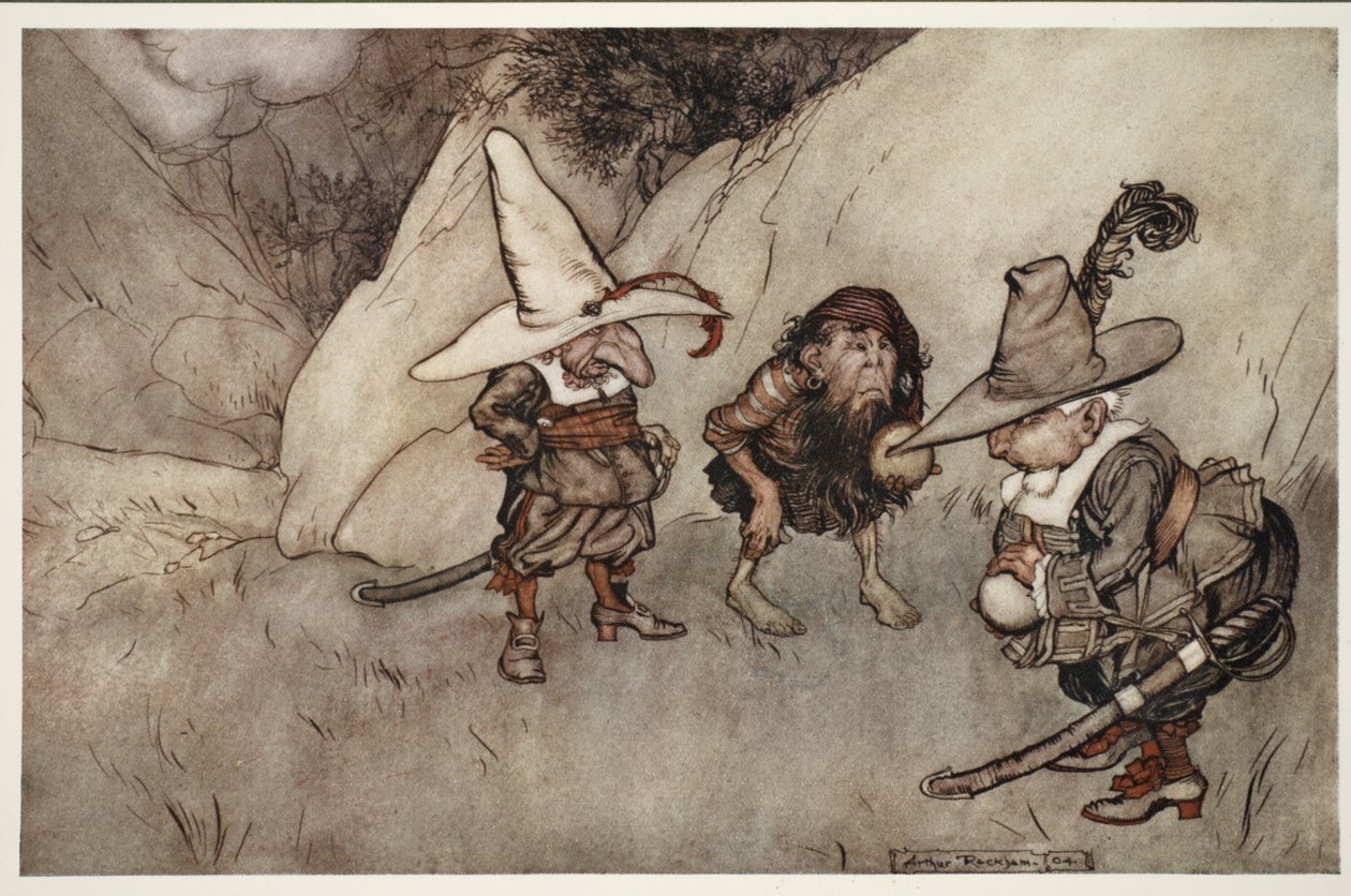 Deras ansikten var också märkliga... från Rip Van Winkle av Washington Irving, pub. 1910 av Arthur Rackham