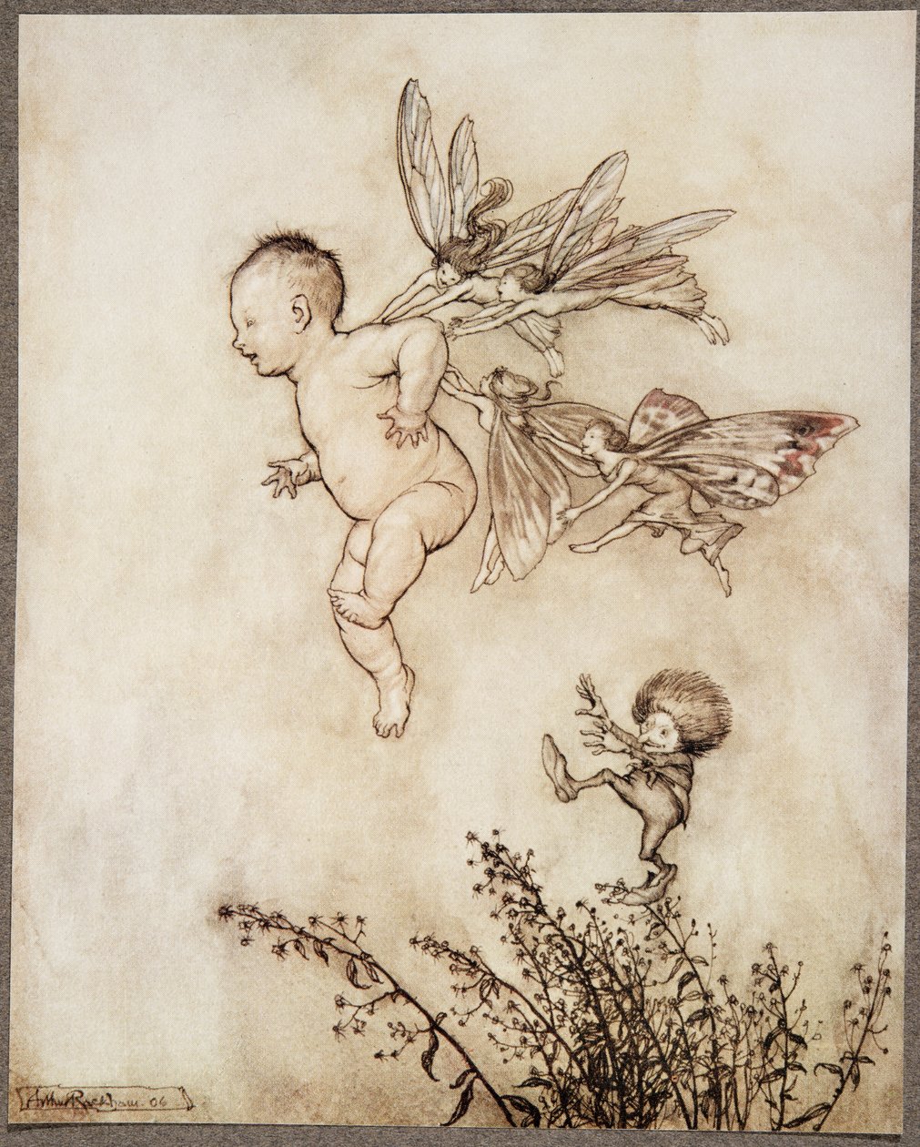 Alla kittlade honom på axeln..., från Peter Pan i Kensington Gardens av J M Barrie (1860 - 1937), pub. 1906 av Arthur Rackham