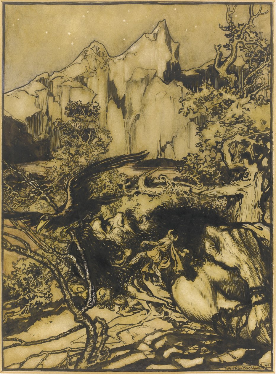 Thors resa till jättarnas land, 1901 av Arthur Rackham