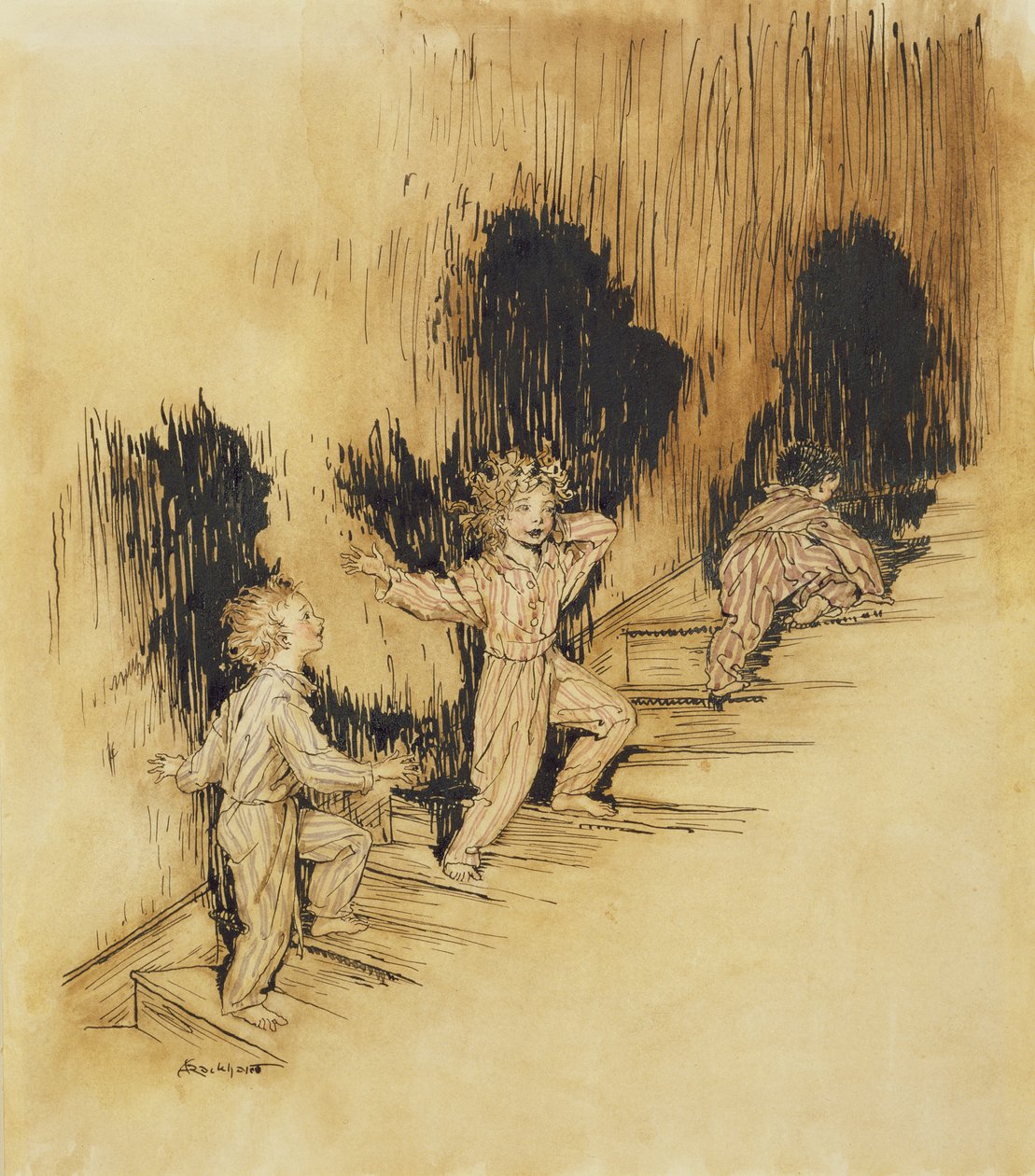 Twas the Night Before Christmas, illustration från The Night Before Christmas, av Clement C. Moore, 1931 (penna och bläck & wc på papper) av Arthur Rackham