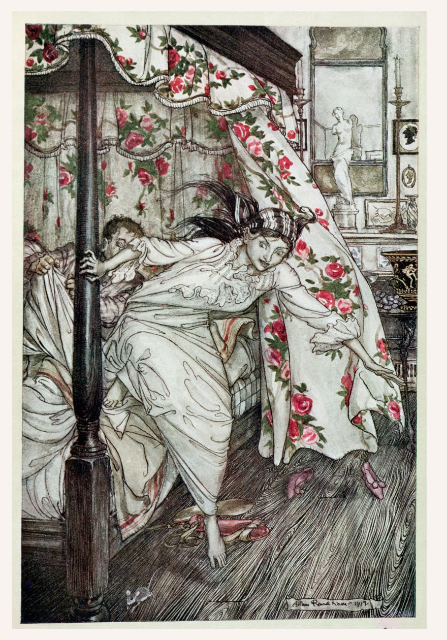 Venus och katten, illustration från "Aesops fabler", publicerad av Heinemann, 1912 (färg litho) av Arthur Rackham