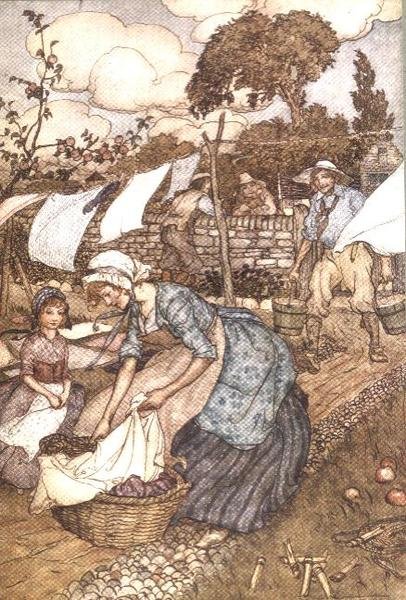 "Washing Day" från "Rip Van Winkle" av Washington Irving (1783-1859) av Arthur Rackham