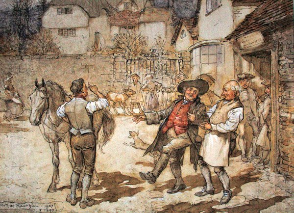 När ett sår av tackor hade gett en rimlig vinst (penna & bläck och akvarell på papper) av Arthur Rackham