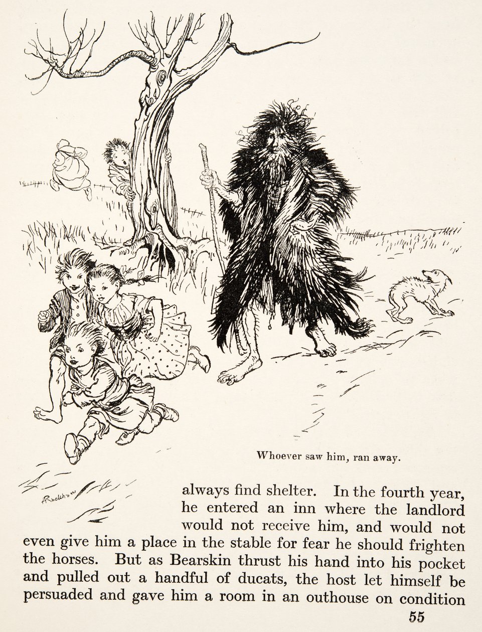 Den som såg honom rymde, från Lillebror & Lillasyster och andra sagor av bröderna Grimm, pub.1917 (litho) av Arthur Rackham