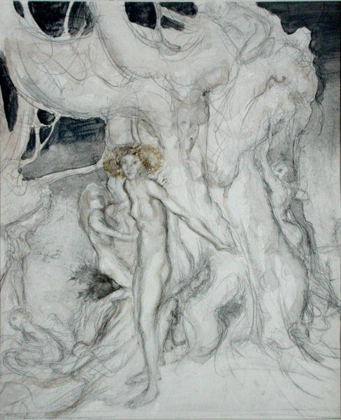 Tränymfer (akvarell och penna på papper) av Arthur Rackham