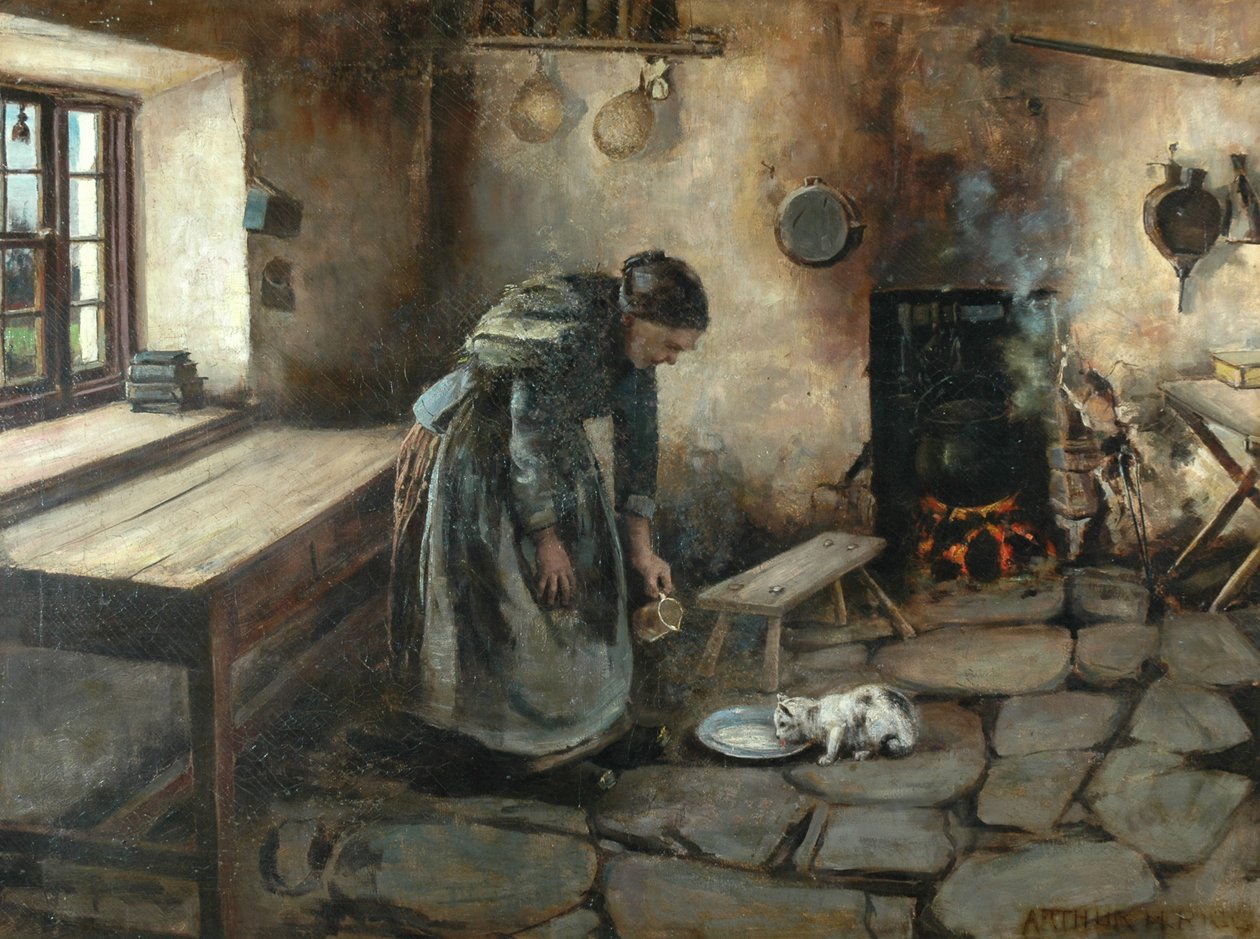 Lantgårdsinredning (olja på duk) av Arthur Rigg