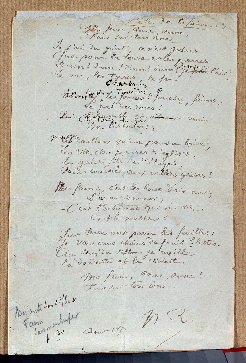 Manuskript till dikten "Hungerfesterna" av Arthur Rimbaud, augusti 1872. Charleville, Rimbaud Museum av Arthur Rimbaud