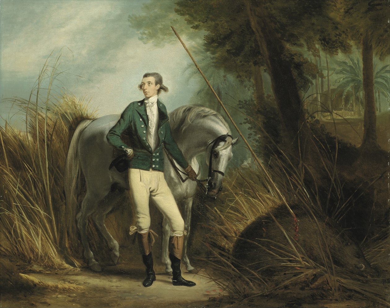 En gentleman jagar vildsvin i ett indiskt landskap (olja på duk) av Arthur William Devis