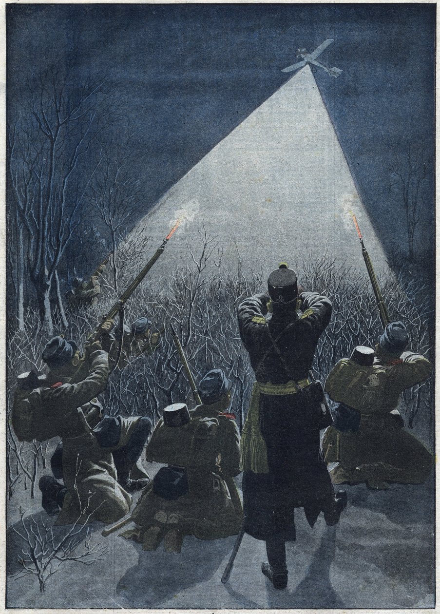 1913: Vid Galiciens gränser beskjuter österrikarna ryska spaningsflygplan (luftvärn) av Artist Unknown