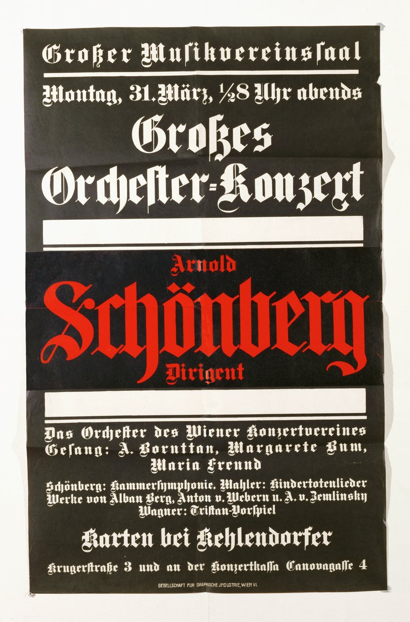 En affisch som annonserar en konsert med verk av Schönberg (affisch) av Artist Unknown