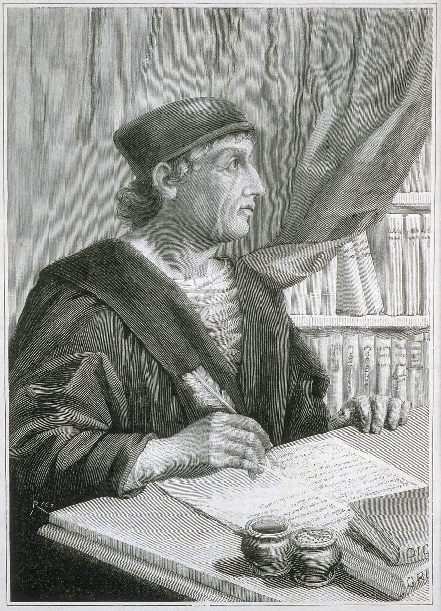 Antonio de NEBRIJA (Antonio Martinez de Cala y Xarava, Antonius Nebrissensis, Antonius Lebrixen) (1441-1522). Engelsk humanist och grammatiker. Gravyr av Artist Unknown