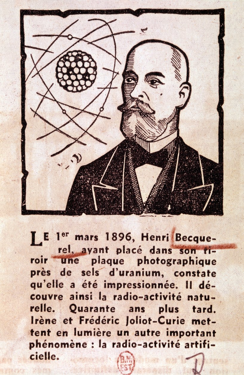 BECQUEREL Antoine Henri Fransk ingenjör, fysiker, Nobelpristagare: Porträtt (teckning) av Artist Unknown