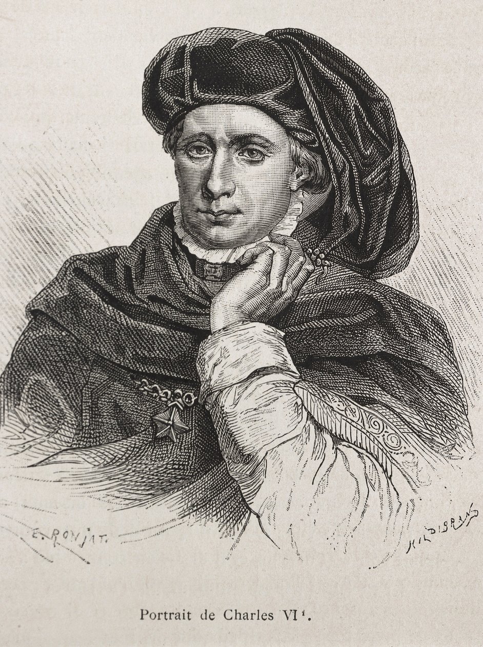 CHARLES VI av Frankrike, kallad "den älskade" (1368-1422). Kung av Frankrike (1380-1422), dynasti Valois. Gravyr. av Artist Unknown