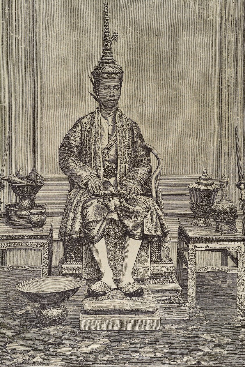 Chulalongkorn eller Rama V (1853-1910). Femte monarken av Siam under huset Chakri. Gravyr. Privat samling av Artist Unknown