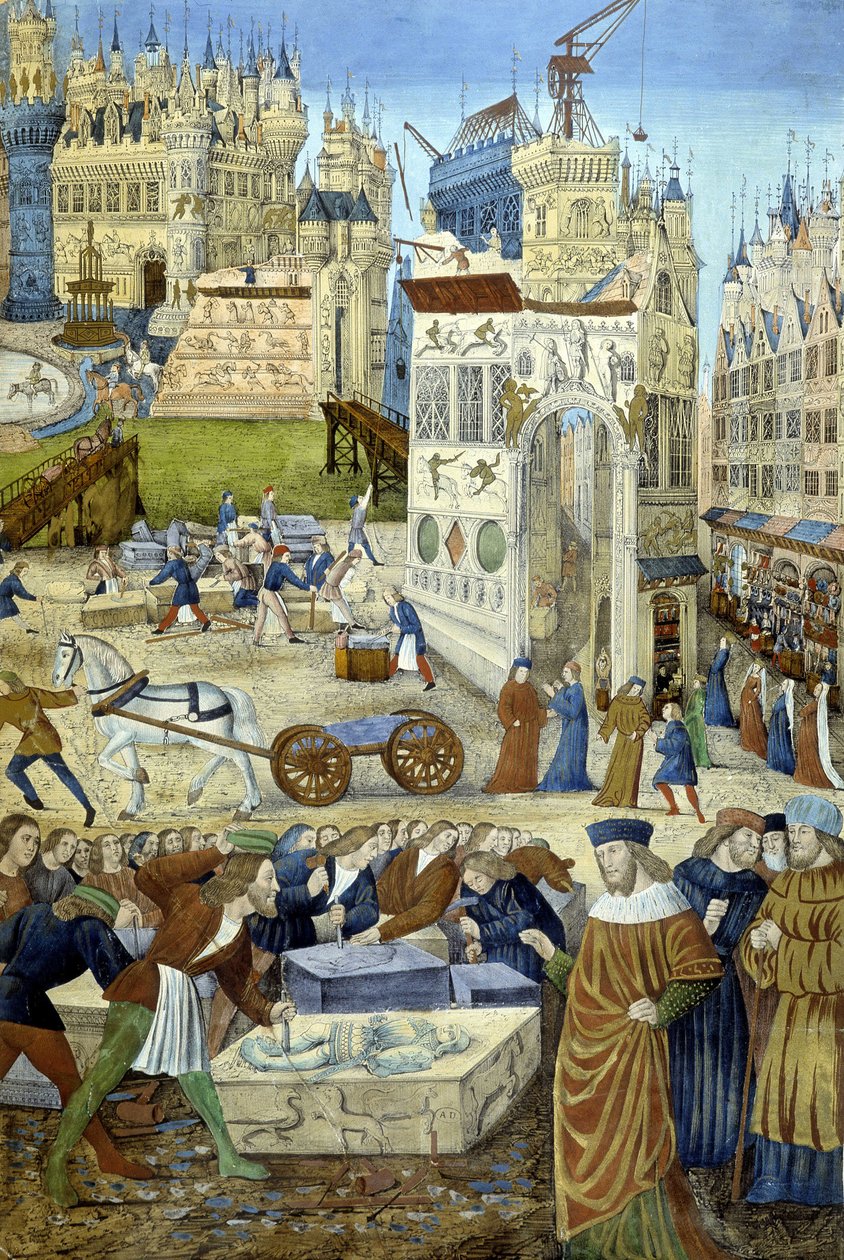 Byggandet av en katedral under medeltiden av Artist Unknown