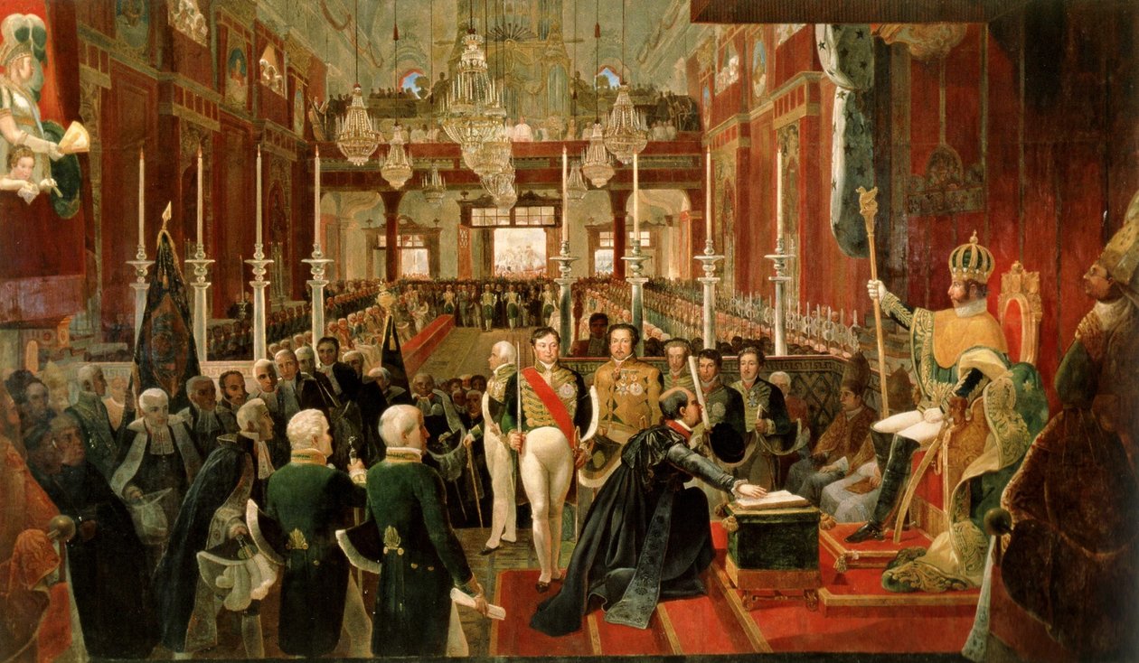 Kröning av kejsar Pedro I av Brasilien (tryck) av Artist Unknown