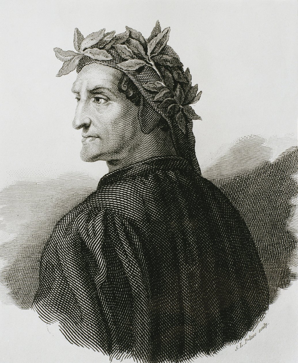 DANTE ALIGHIERI (1265-1321). Italiensk poet; Raphael (1483-1520). Reproduktion av en fresk av Rafael. Gravyr. av Artist Unknown