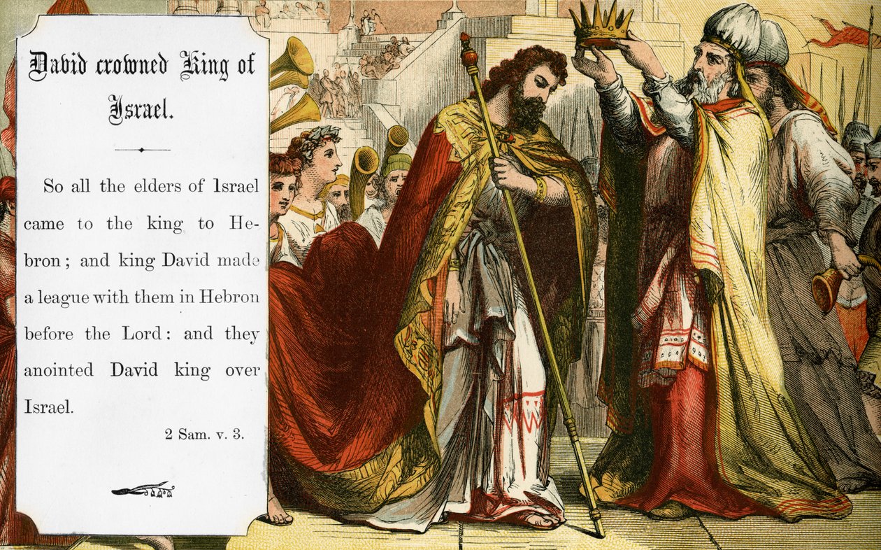 David krönt till kung av Israel, Bibelscen (print) av Artist Unknown