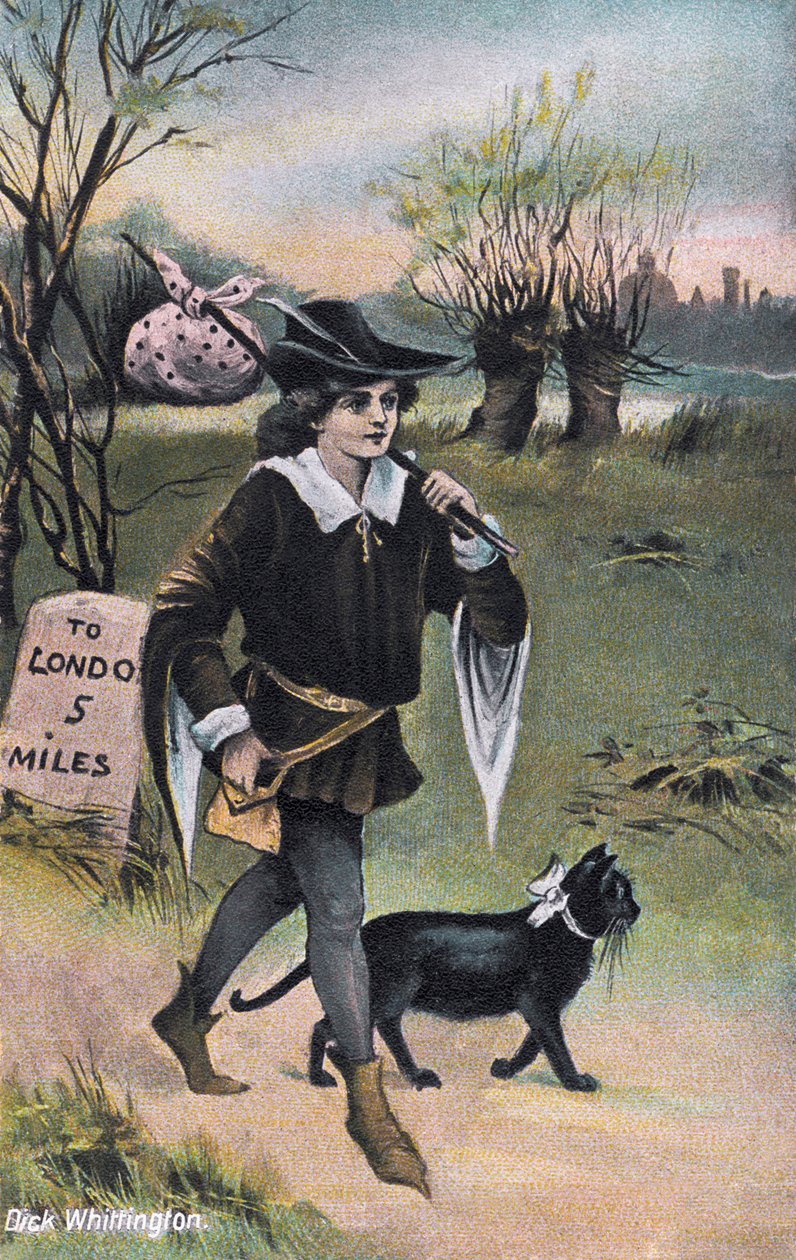 Dick Whittington på väg till London (tryck) av Artist Unknown