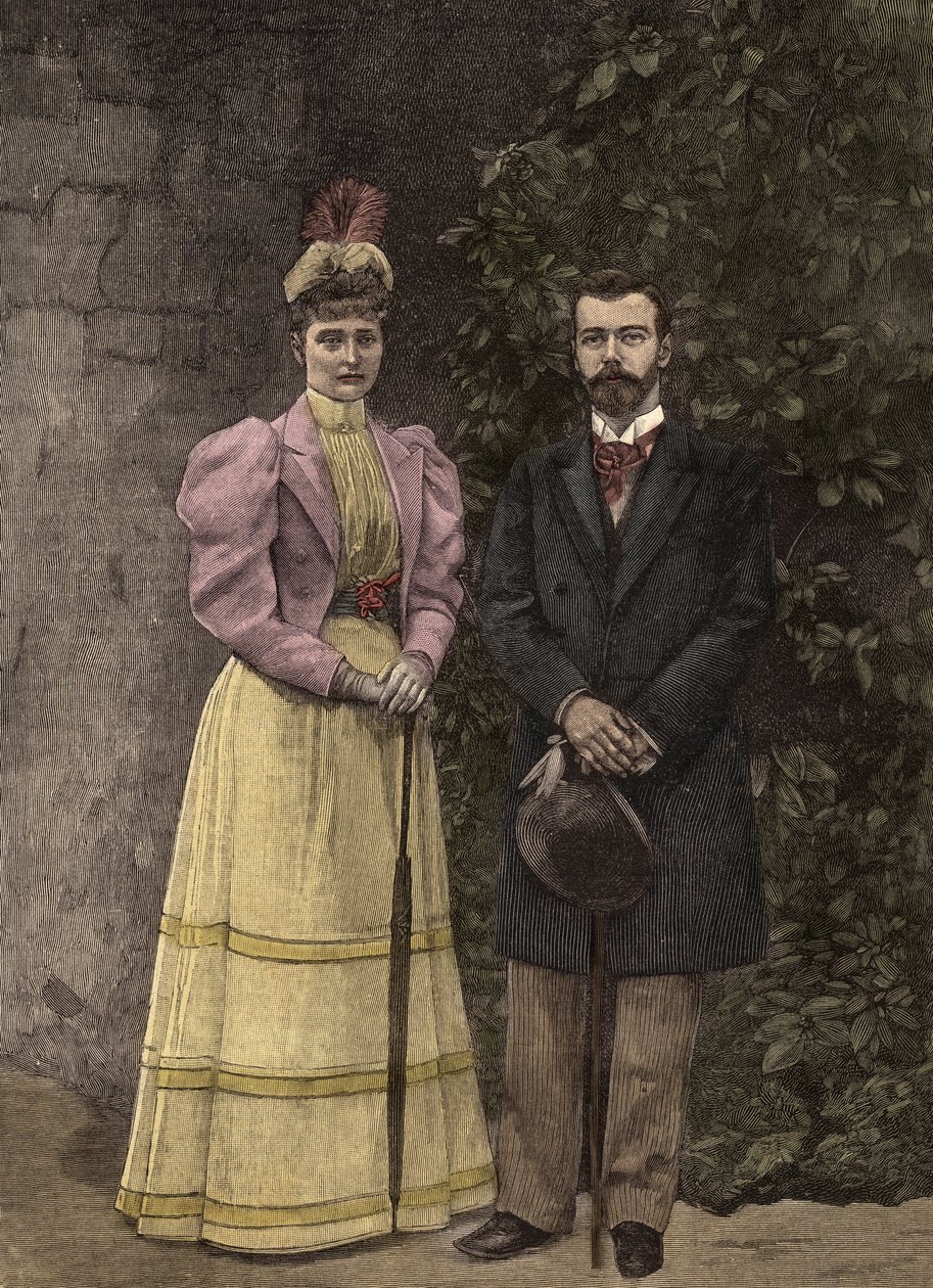 Kejsarinnan Alexandra Fjodorovna (Alix av Hessen och av Rhen, Alexandra Fjodorovna Romanova) och tsar Nikolaj II av Ryssland (1872-1918) av Artist Unknown