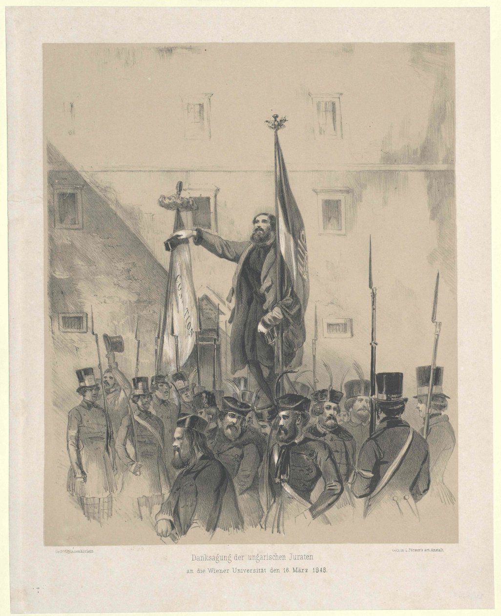 De ungerska juristernas tacktal vid Wiens universitet den 16 mars 1848 av Artist Unknown