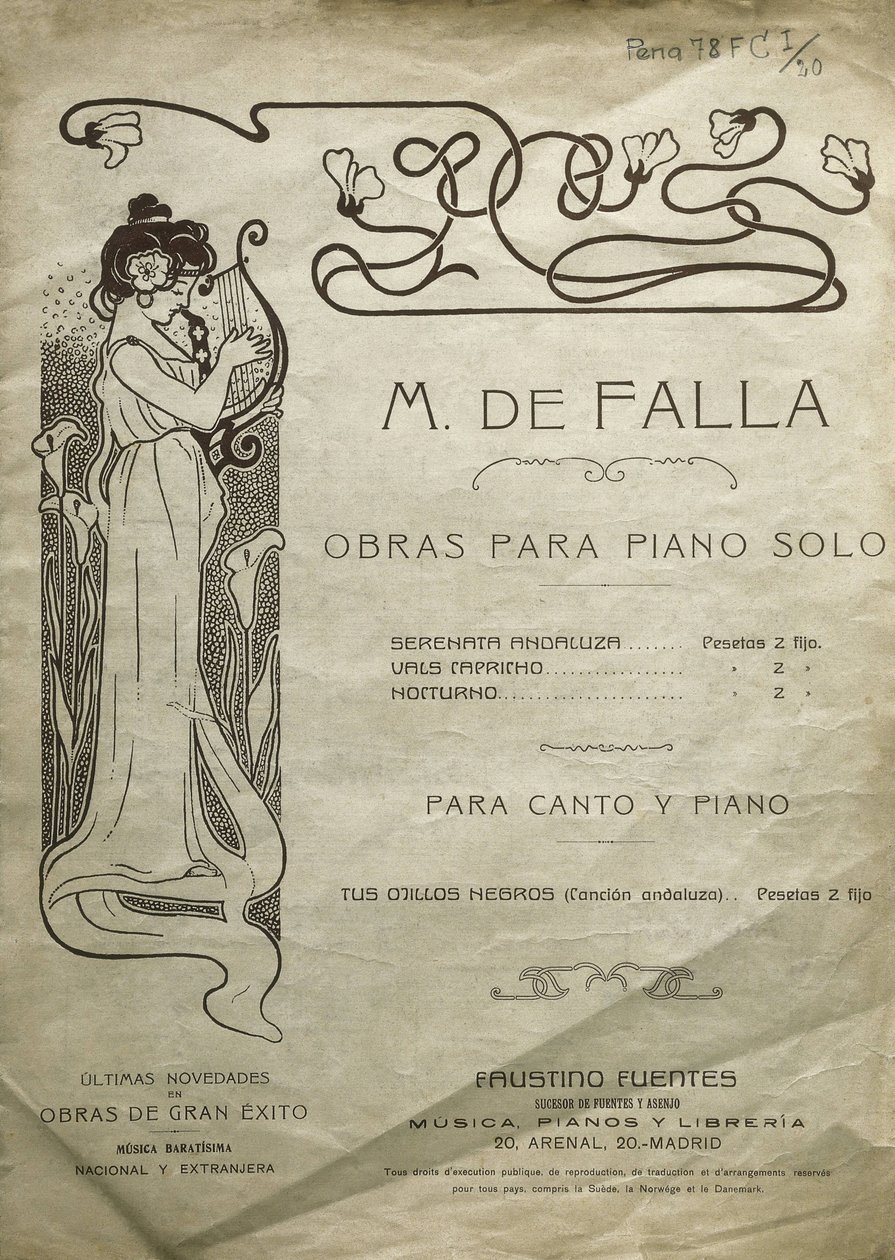 FALLA, Manuel de (1876-1946). Spansk kompositör och pianist. Verk för piano solo och för piano och sång. Utgiven i Madrid. av Artist Unknown