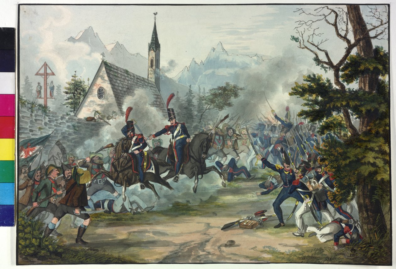 Strid mellan franska soldater och tyrolska bönder av Artist Unknown