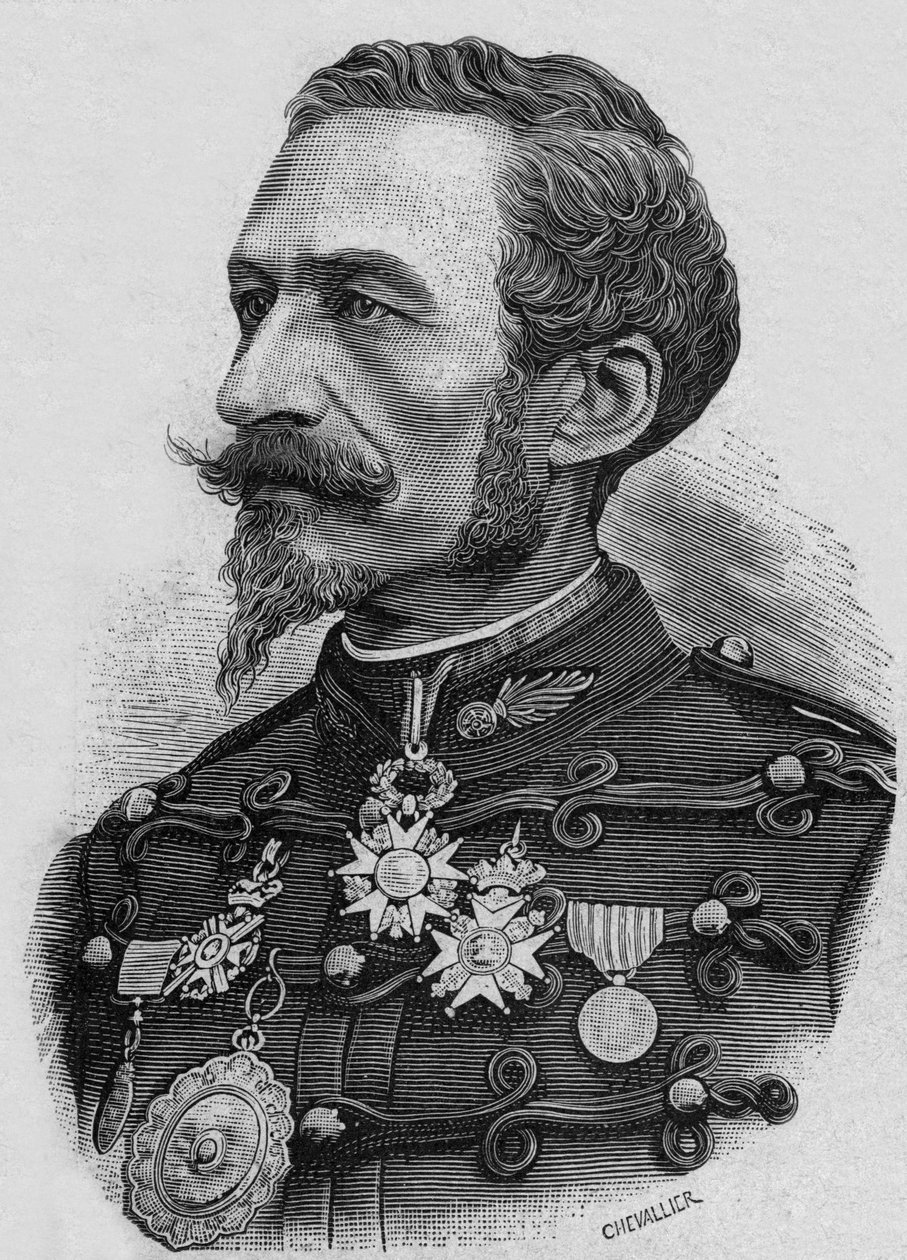 Franske översten Charles Ragon de Bange (1833-1914), uppfinnare inom artilleri, gravyr av Artist Unknown