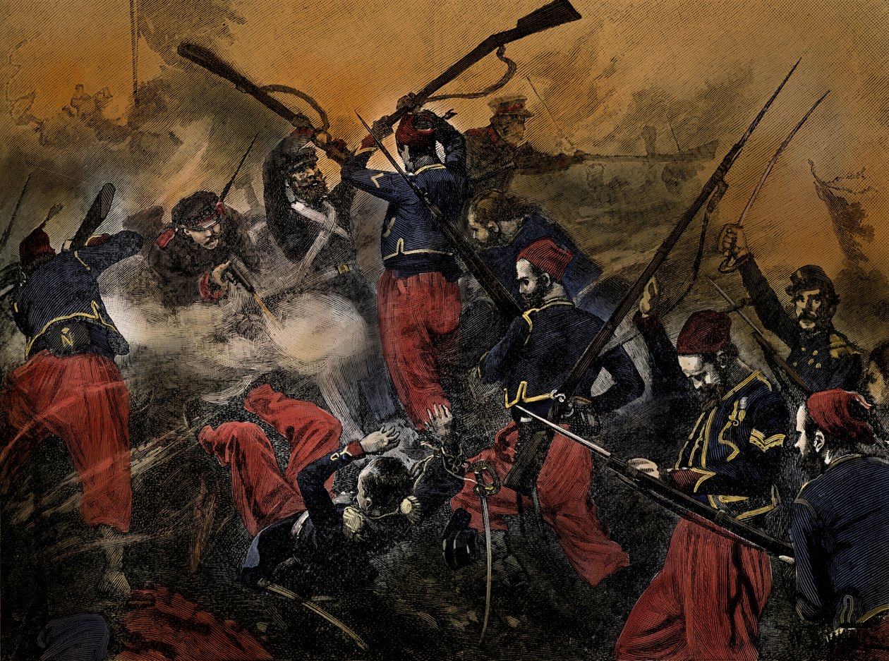 Franska soldater i slaget vid Malakoff, Krimkriget, från Cassells History of England (tryck) av Artist Unknown