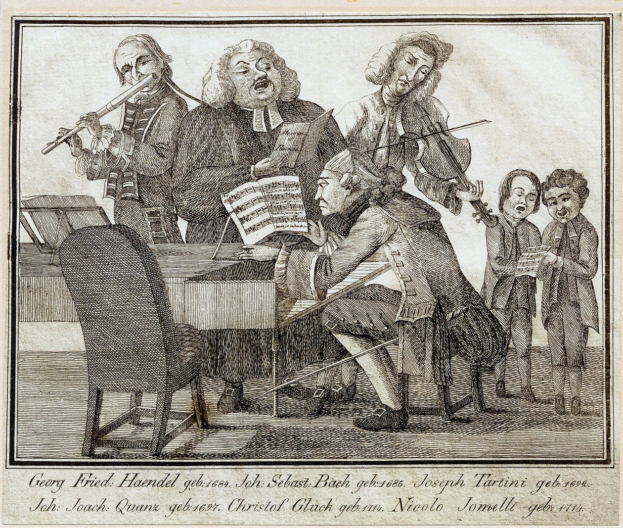 Georg Friedrich Haendel (1685-1759) (akvarell och bläck på papper) av Artist Unknown