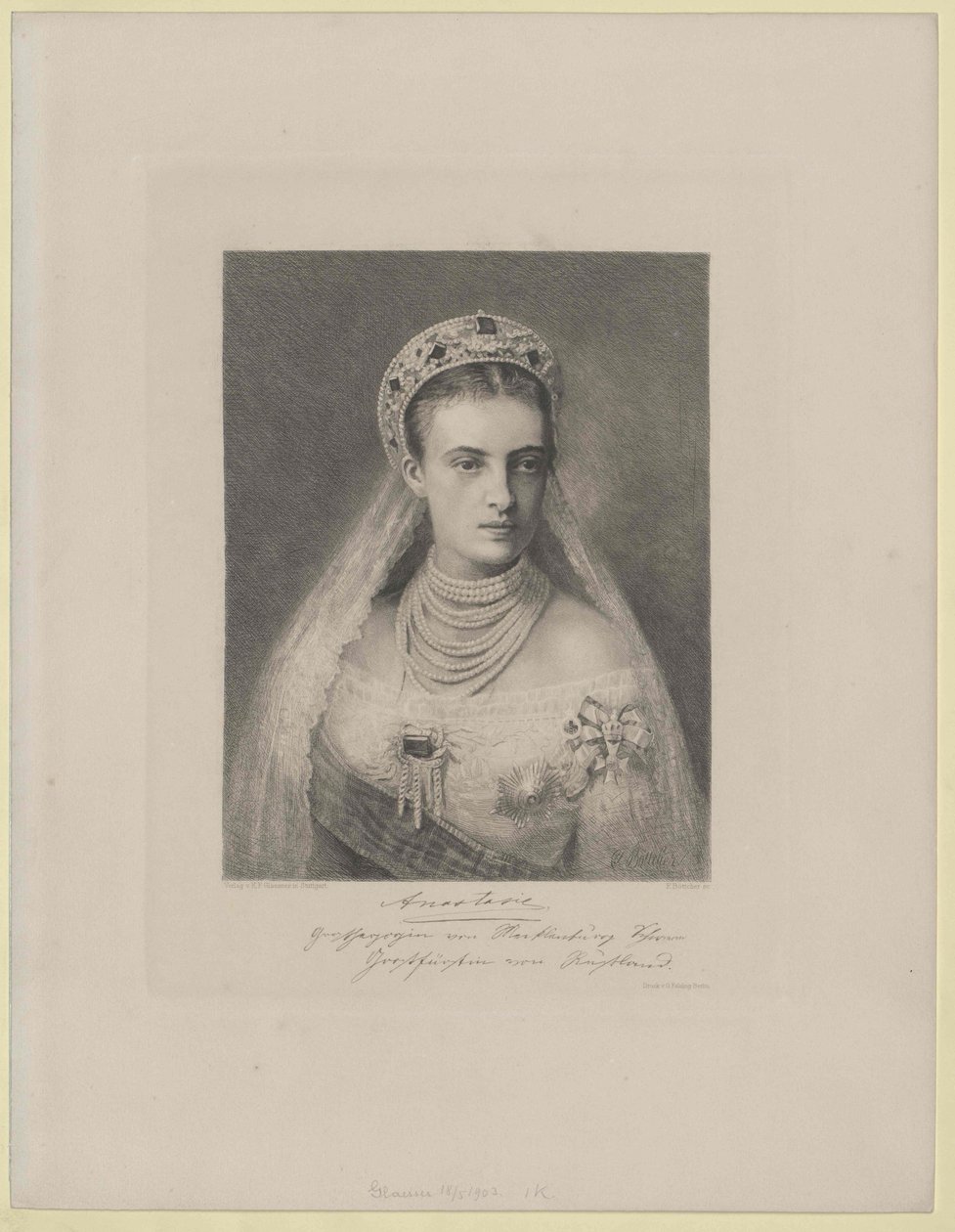 Storfurstinnan av Ryssland Anastasia Mikhailovna av Artist Unknown