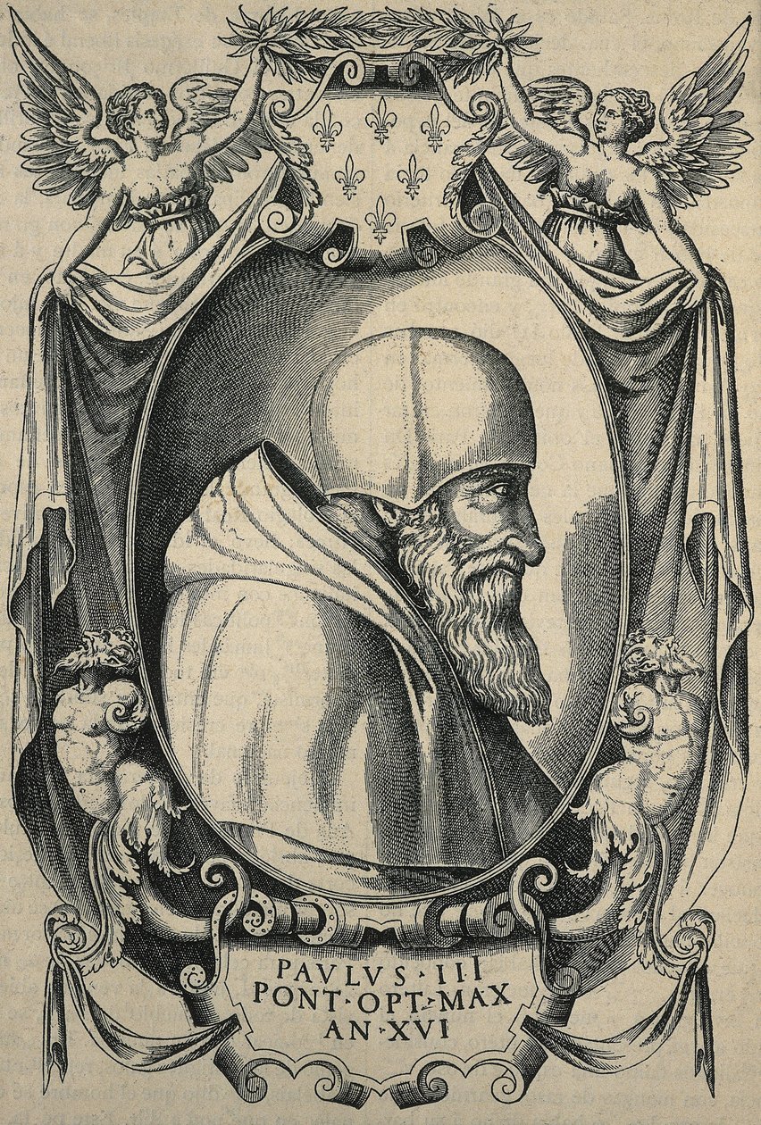 HULSIUS, Levinus (1550-1606). Paulus III. slutet av 1500-talet. Porträtt med camauro. Gravyr. av Artist Unknown