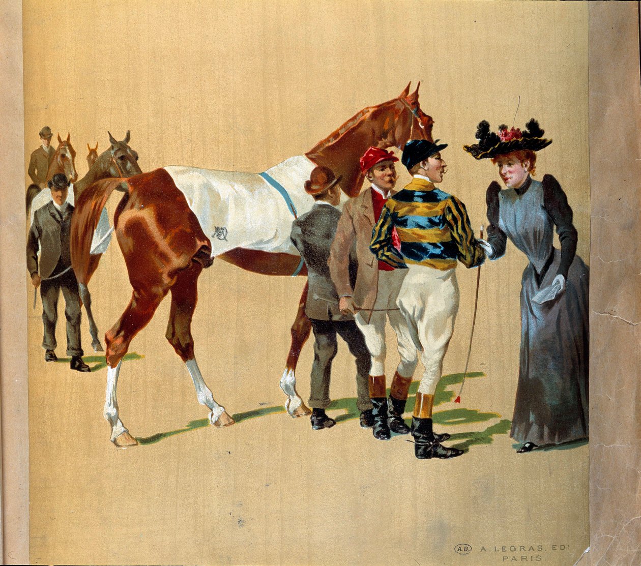 Hästkapplöpning: de sista tipsen före loppet, början av 1900-talet (tryck) av Artist Unknown