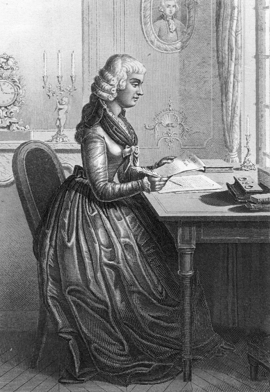 Madame Roland skriver ett brev till Ludvig XVI (gravyr) av Artist Unknown