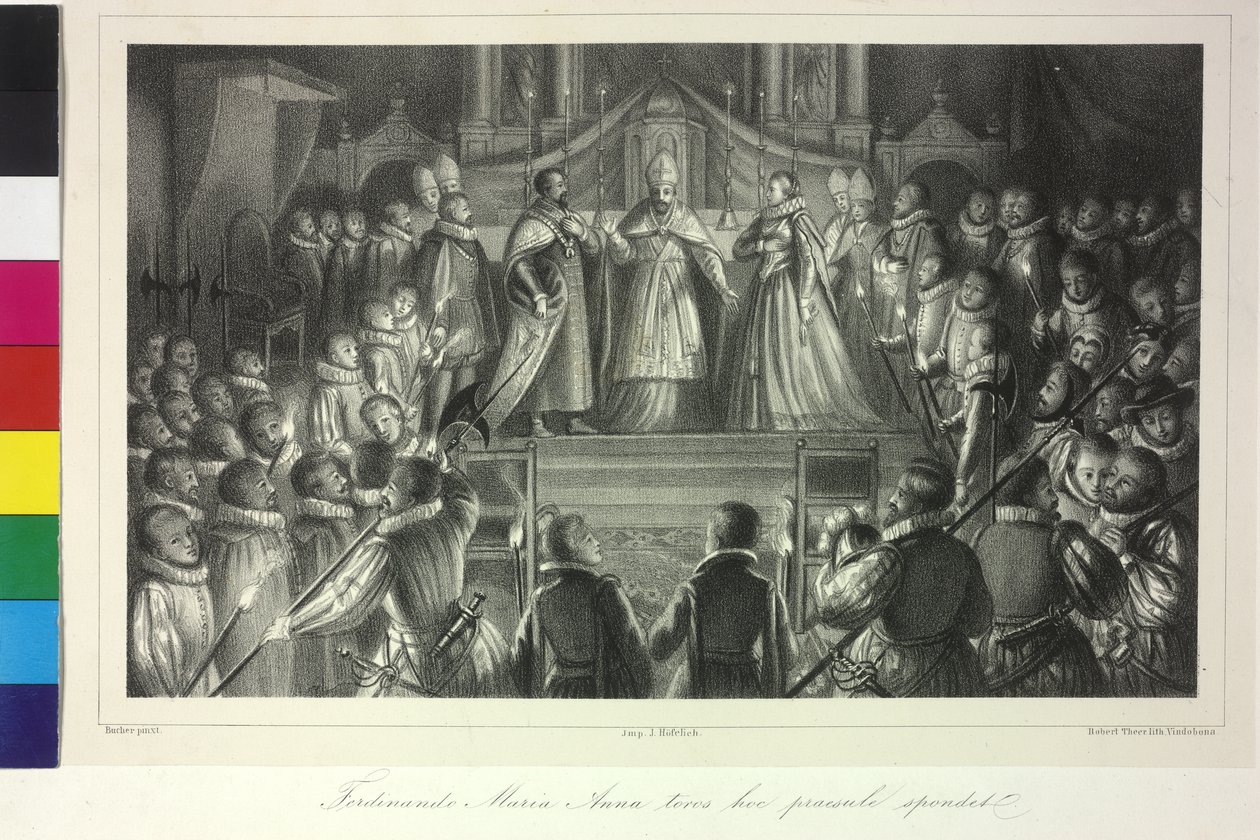 Ferdinand III:s giftermål med Infanta Maria Anna av Spanien av kardinal Franz av Dietrichstein den 20 februari 1631 av Artist Unknown
