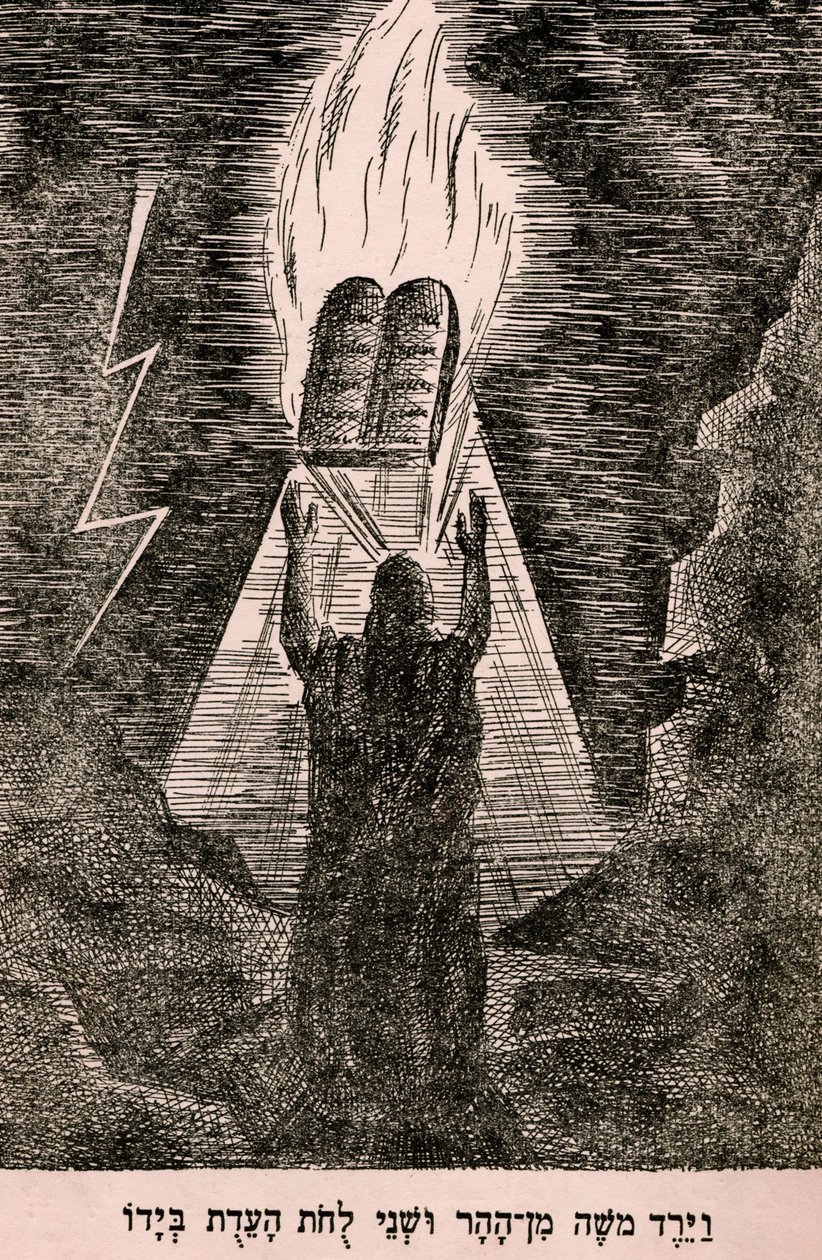 Moses på väg ner från berget Sinai (tryck) av Artist Unknown